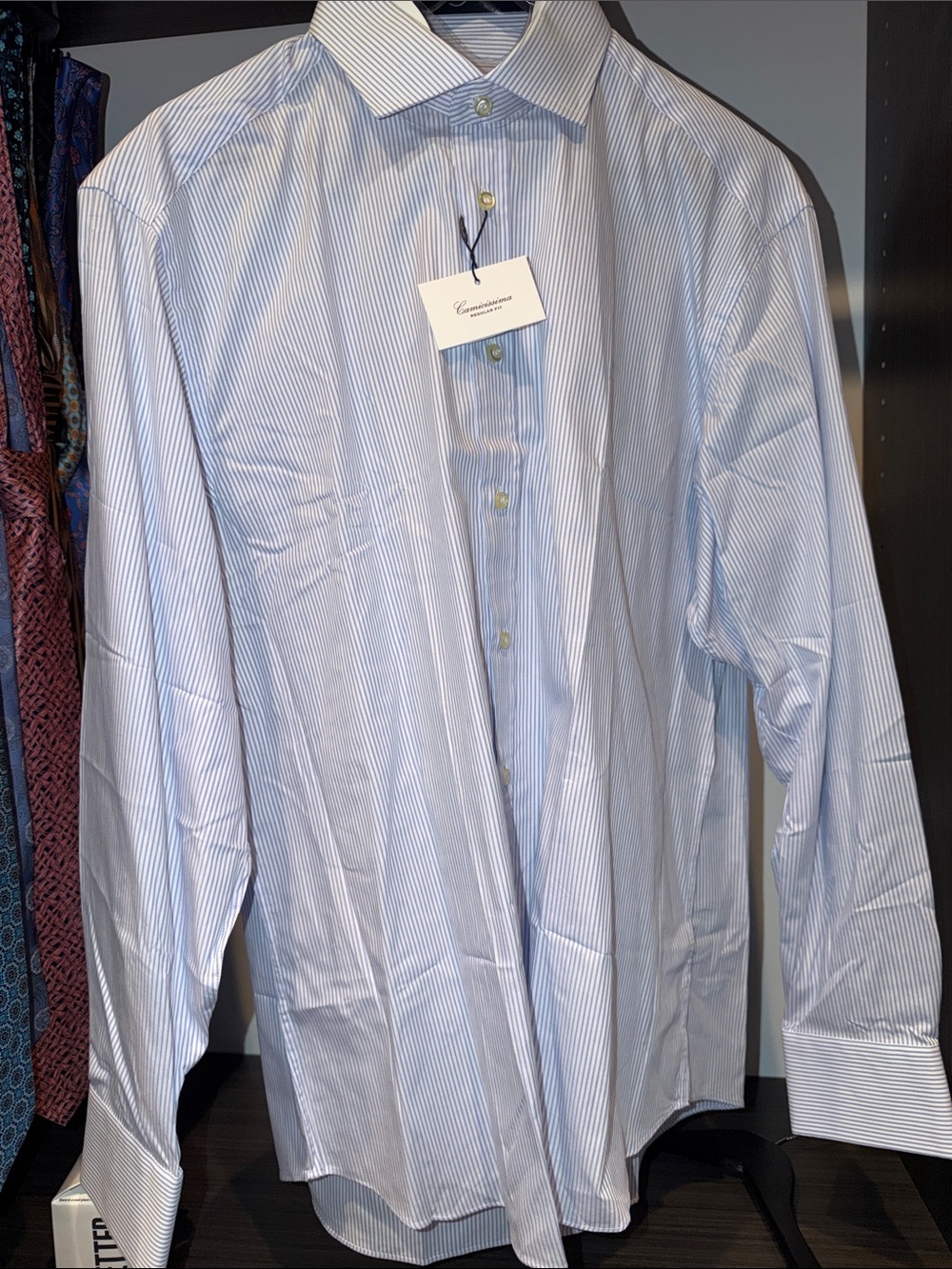 CAMICISSIMA Men's Light Blue Pinstripe Dress Shirt Size 42 and 16.5 Neck